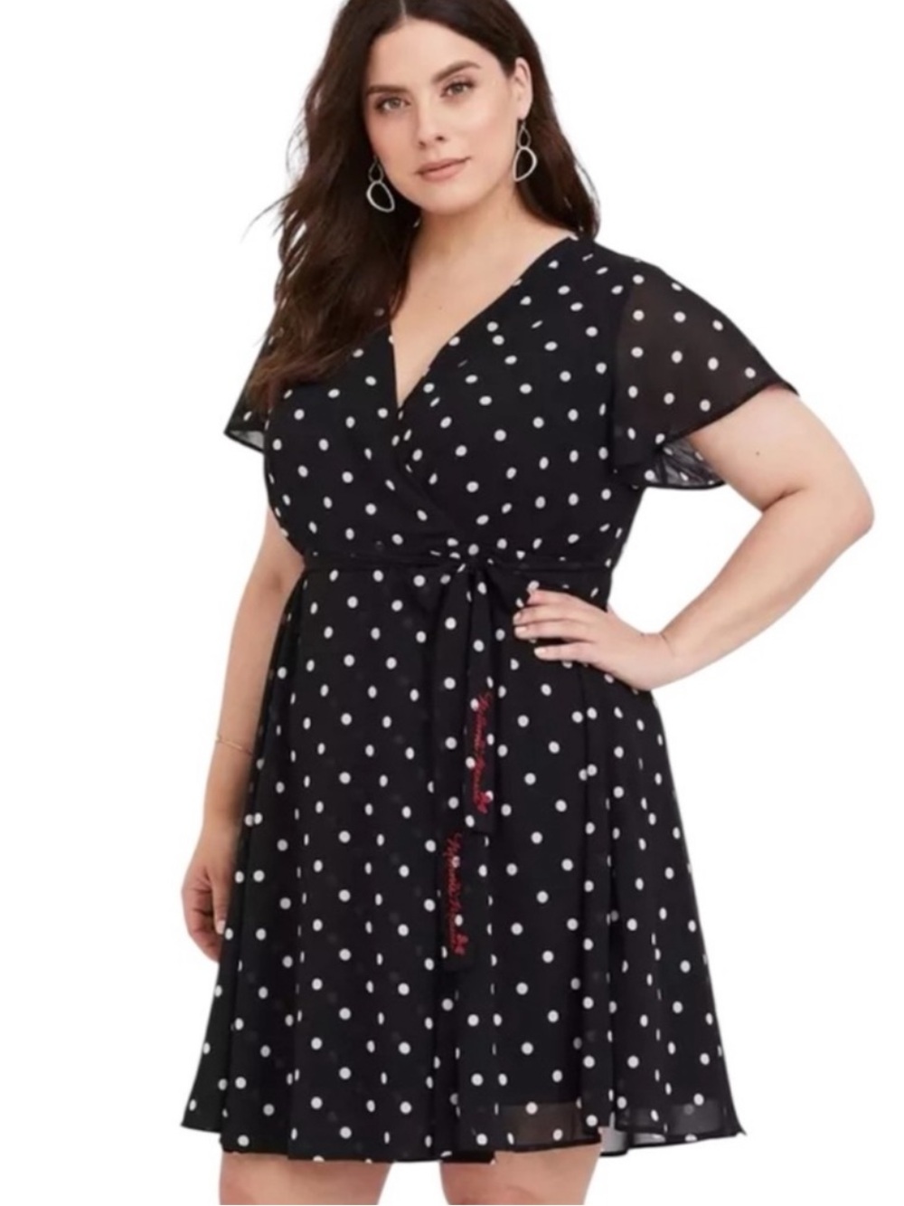 Torrid x Disney Minnie Mouse Polka Dot Wrap Dress Size 22 Black Signature Tie